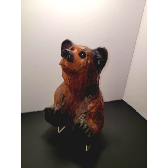 Vintage Hand Carved Bear Solid Wood Marble Eyes Medium 12" Monterey CA Wharf - Picture 13 of 16